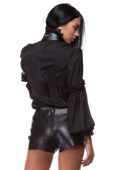 Black eco-leather crocodile shorts WST-0004